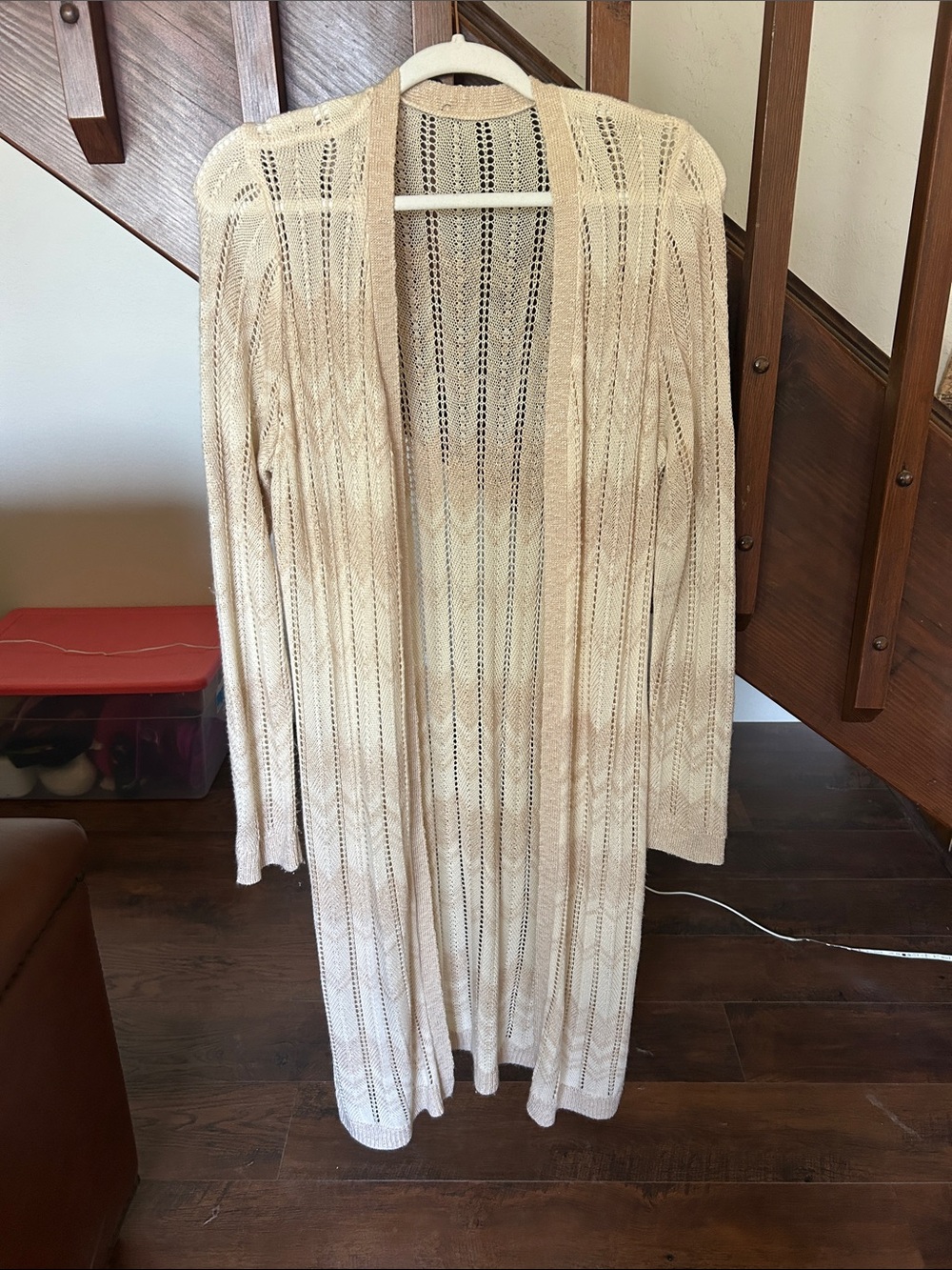 Long Open-Front Knit Cardigan in Cream